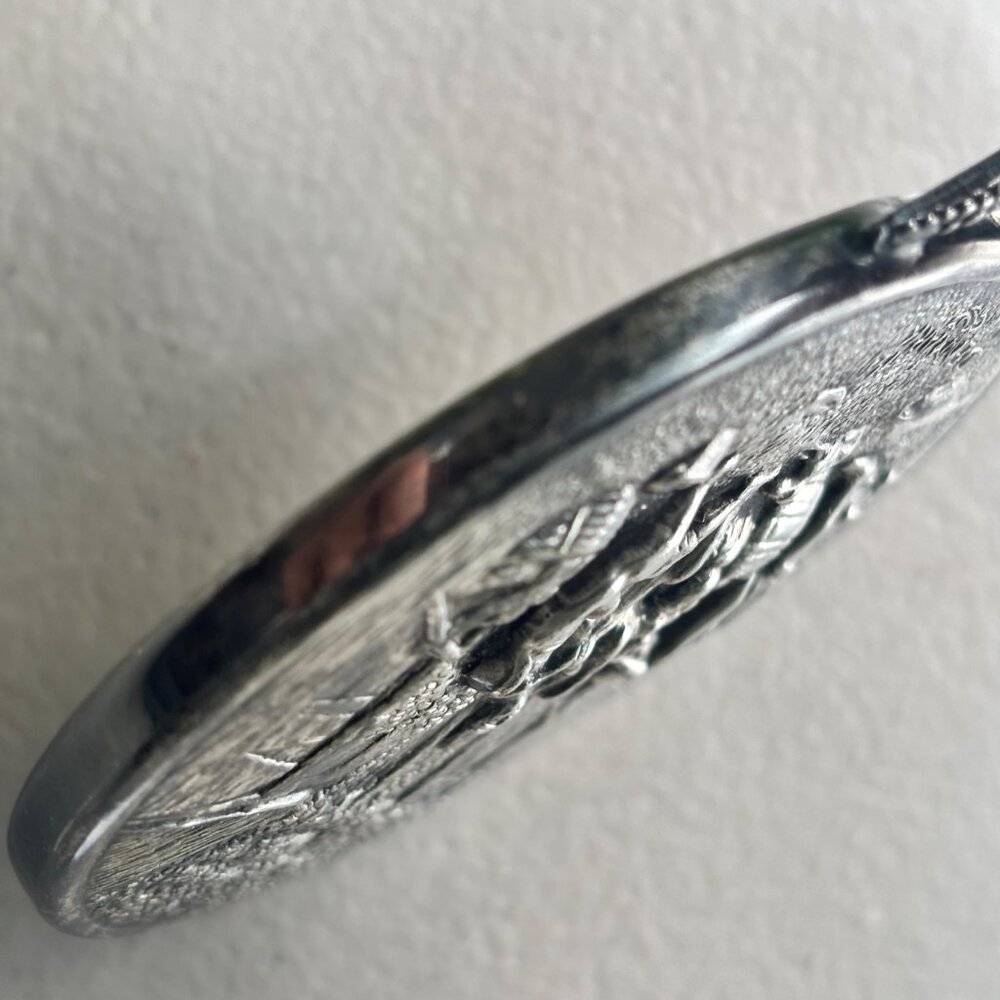Vintage Hans Jensen Denmark Silver Plated Hand Mirror Repoussé Stamped Danish - Picture 10 of 13